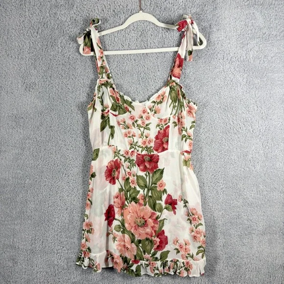 Reformation Christine Dress Etienne Pink Floral Size 12 White Ruffle Sweetheart - Picture 2 of 8